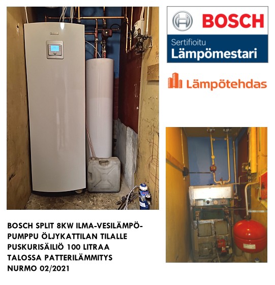 Bosch split 8kW ilma-vesilämpöpumppu Nurmo Seinäjoki